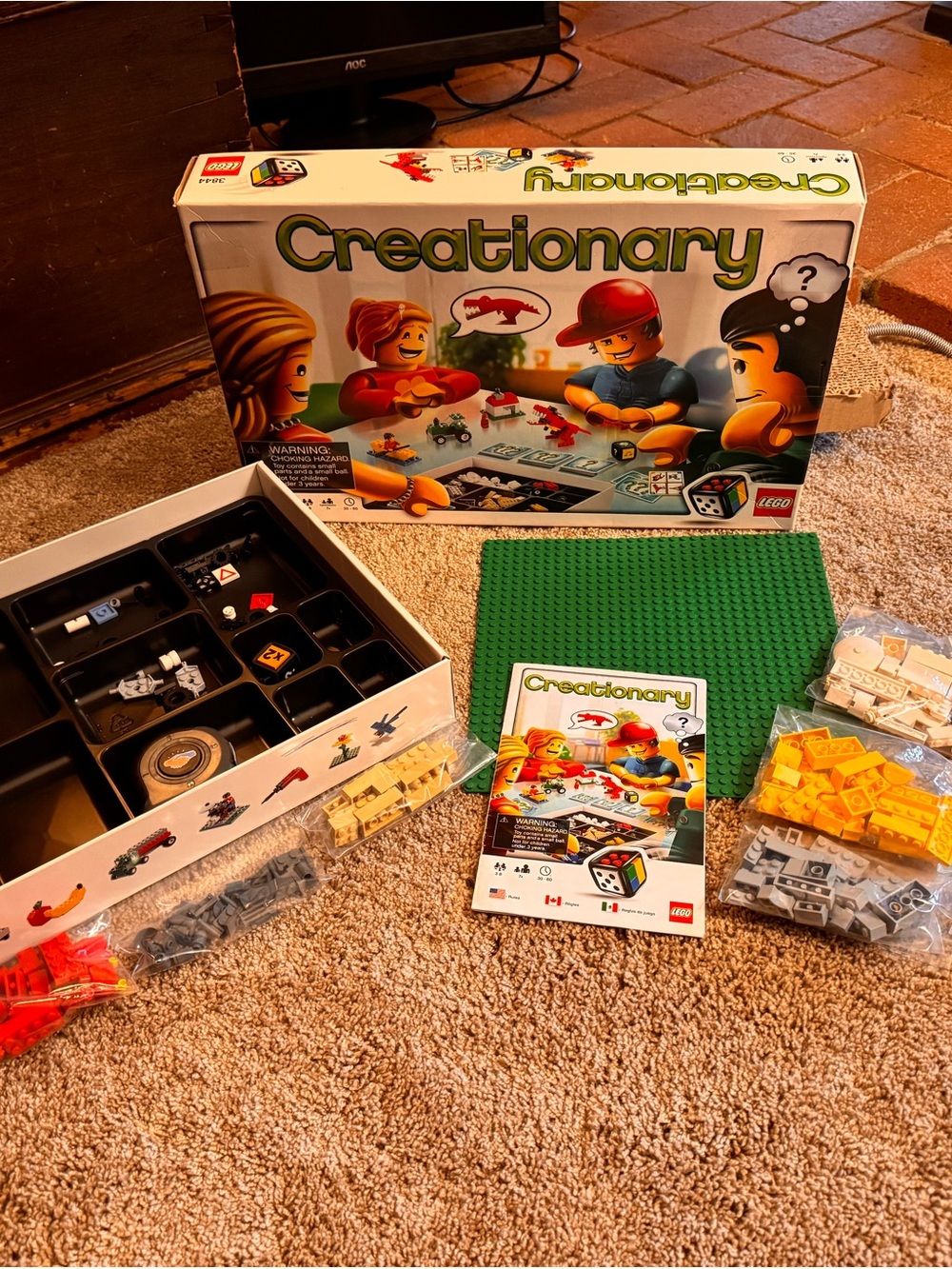 Lego Creationary Game Set with Green Baseplate and Multicolor Bricks